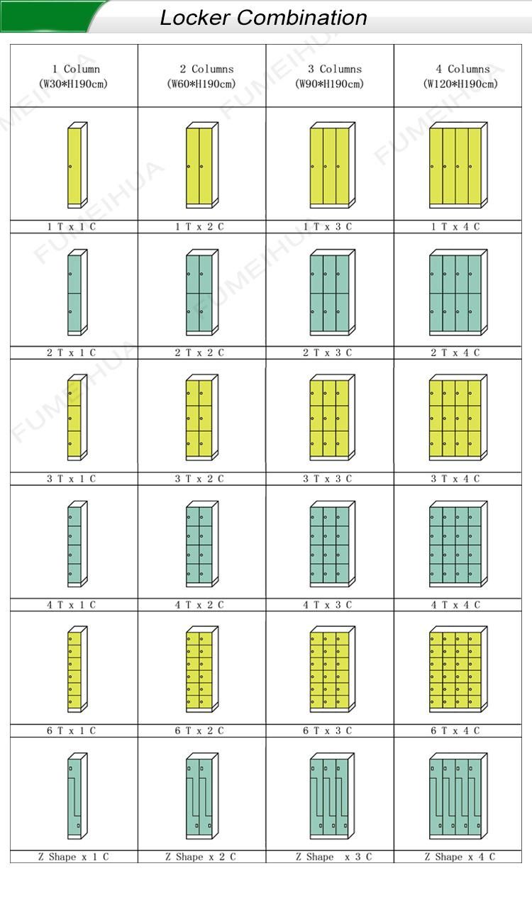 Public Use Locks for Sauna 10 Tiers Compartment Lockers