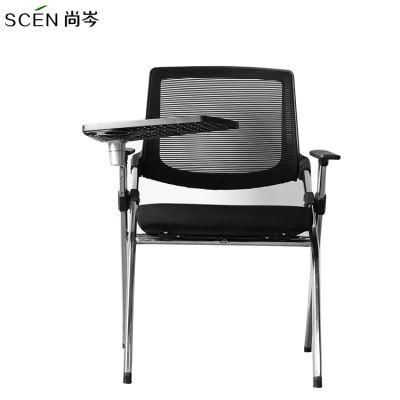 Foldable Conference Chair with Writing Board Pad Immovable Stackable Mesh Reading Training Chair with Oval Tablet OEM ODM