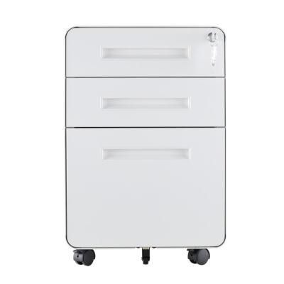 Round Edge 3 Drawer A4 F4 File Storage Steel Filing Cabinet Office Metal Mobile Pedestal Cabinet