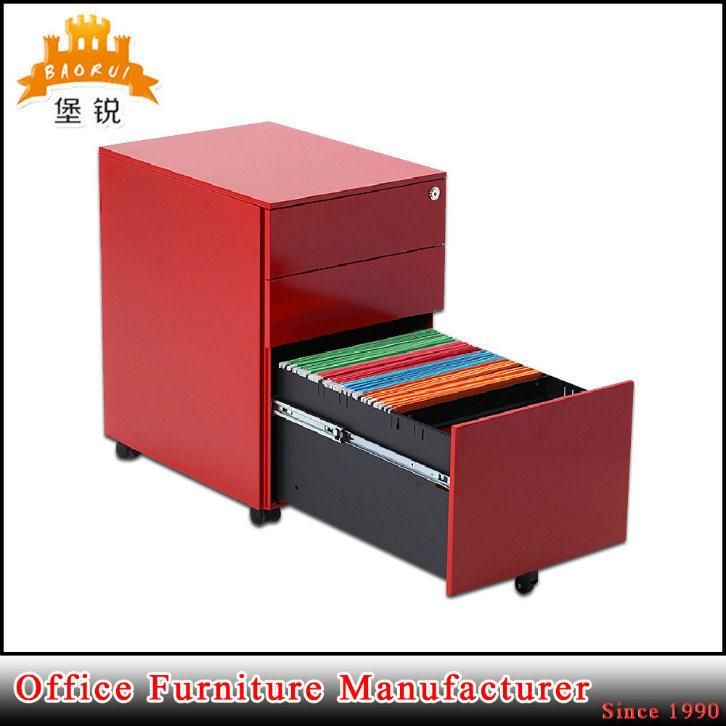 Thin Edge Central Lock Moving Metal Movable Pedestal 3 Drawer Tiers Mobile Filing Cabinet