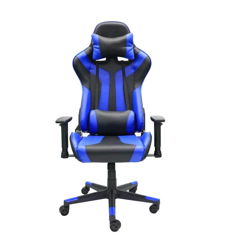 (KNIGHT-BU) Fashionable High Quality Blue Racing Computer Gaming Chair Ergonomic Backrest and Seat Height Adjustment with Headrest