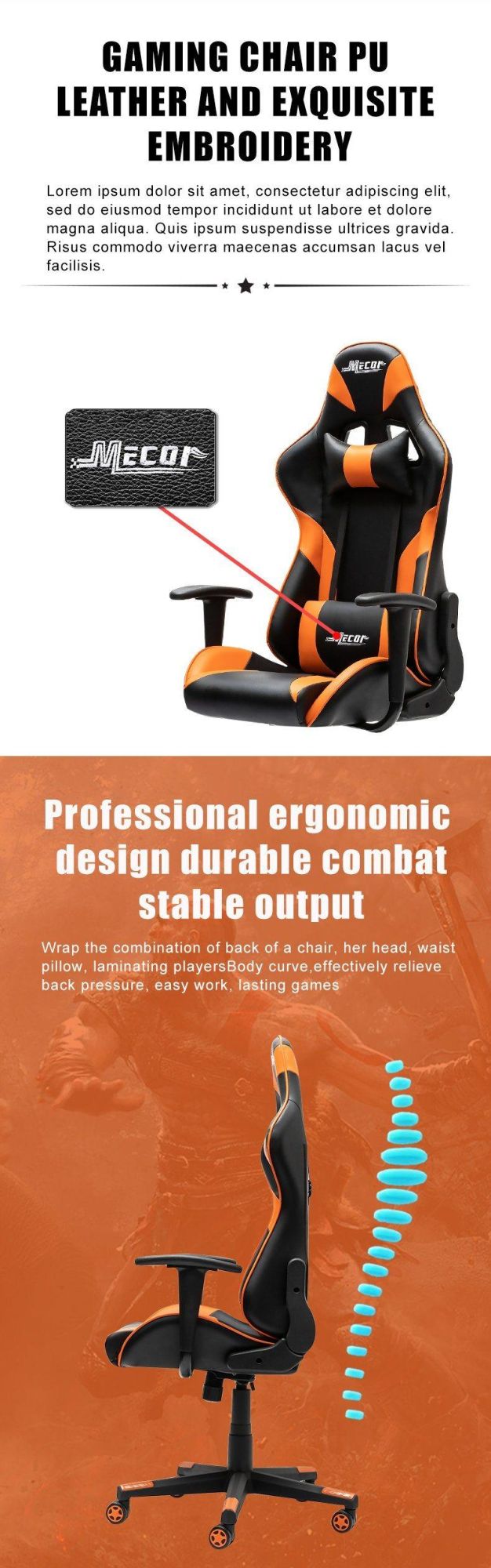 High Quality PU Leather Ergonomic Swivel Chair Adjustable Computer Gaming Chair