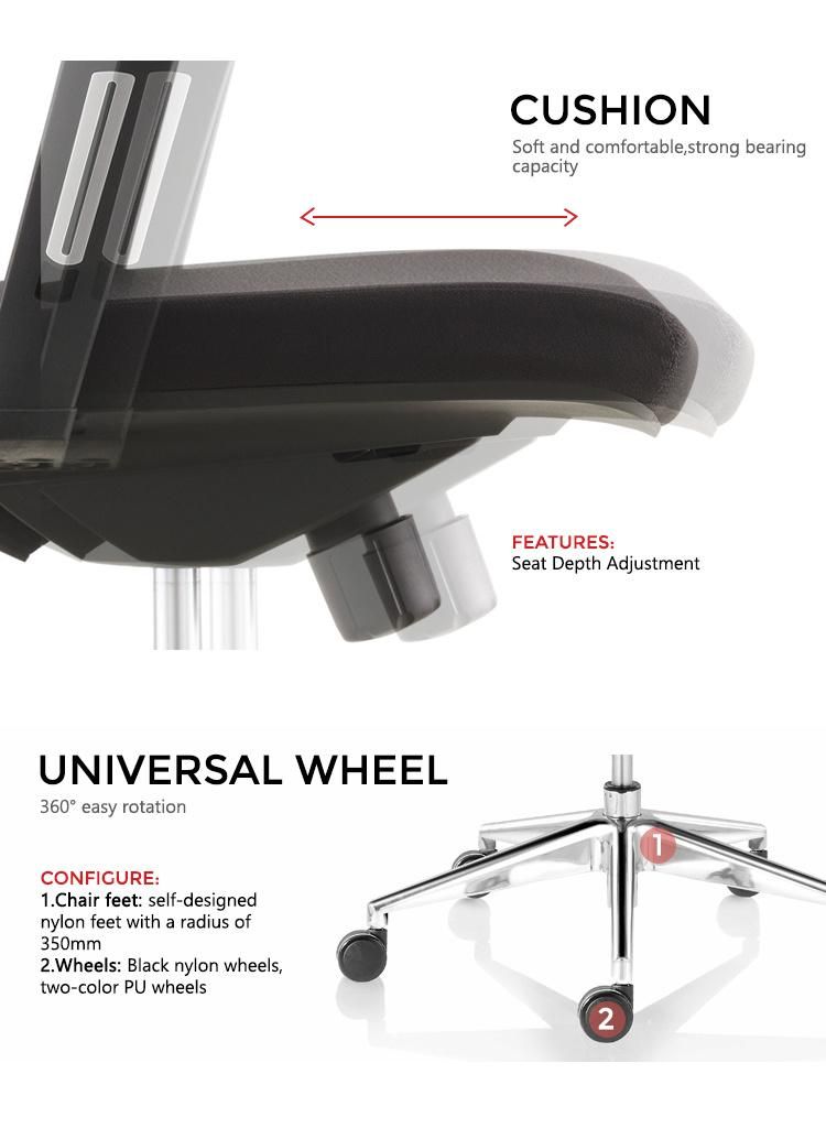Ergonomic Adjustable Gray High Back Waist Pillow 3D Armrest Fabric Reclining Swivel Office Mesh Chair