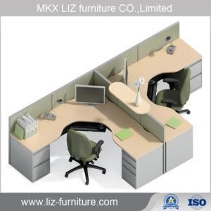 Custom Made L Shape 2 Person Office Partition Workstation with Overhead Shelf (N003)