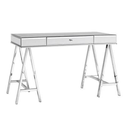 Neron 1-Drawer Mirrored Chrome Sawhorse Desk by Yamazonhome