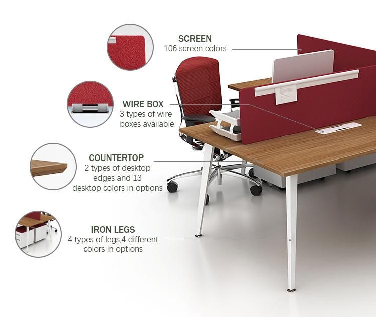 Modern Design Cubicle Office Workstation Furniture 4 Person Work Station with Storage