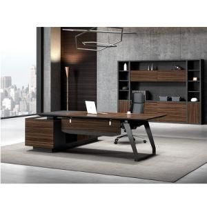 L-Shape Modern Melamine Office Furniture Wooden Executive Manager Table with Metal Legs