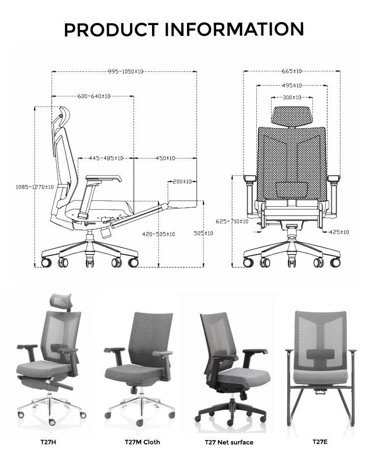 Mesh Fabric Ergonomics Footrest Adjustable Chair