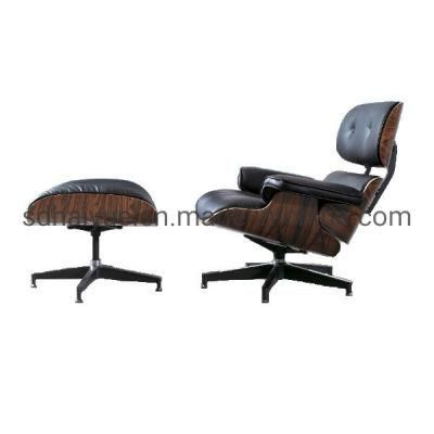 New Design Living Lounge Chair with Ottoman Soft Italian Leather Rosewood Walnut Wood