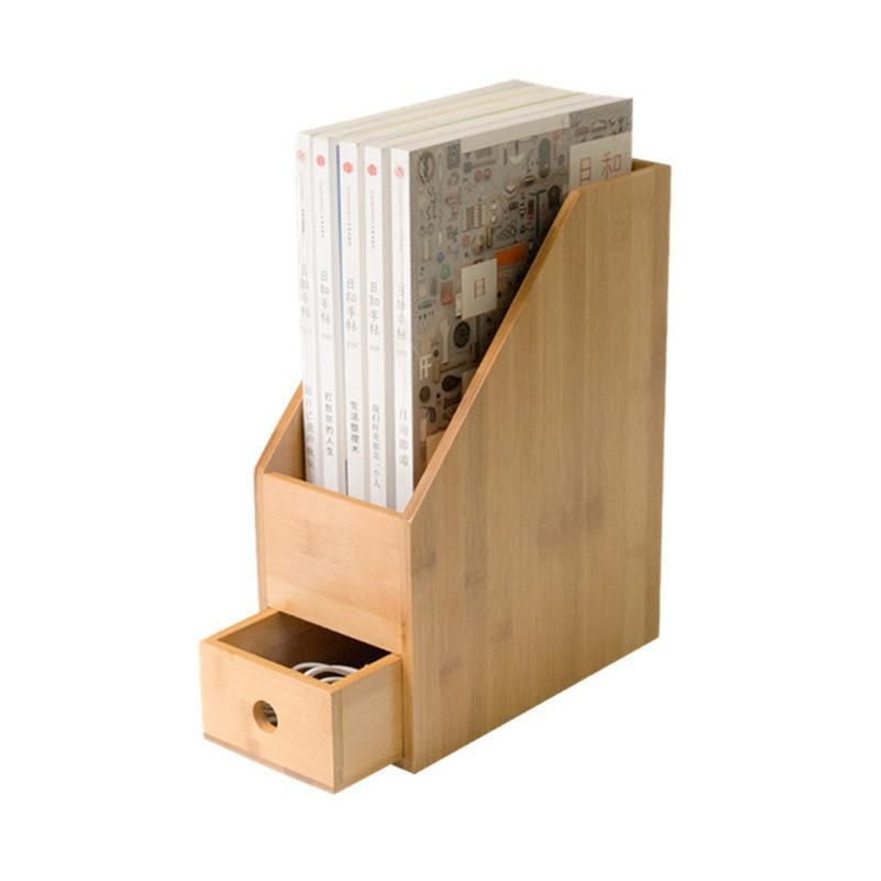 Bamboo Magazine Holder, Vertical File Folder Desk Organizer for Home and Office