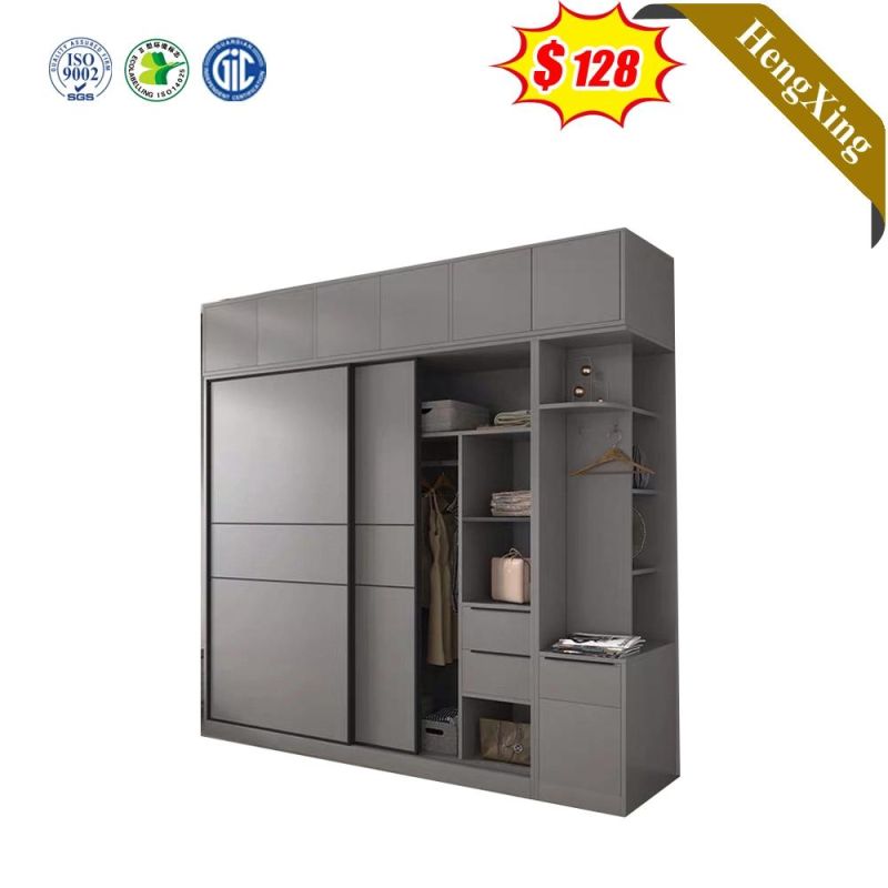 Classic Factory Wholesale Light Grey Color Bedroom Hotel Sliding Door Furniture Large Storage Function Wooden Wardrobe