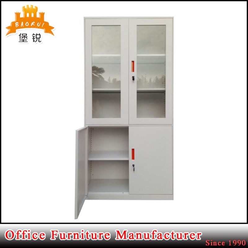White Steel Glass Door Two Section Metal Storage Cabinet