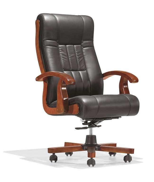 Classic Wooden PU/Leather Executive Swivel Office Chair Work for Manager