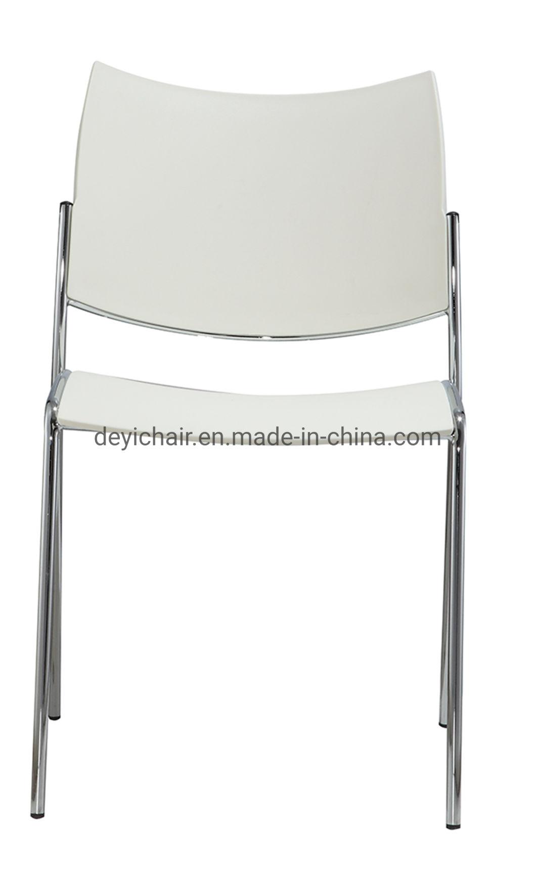 19mm Tube 1.5mm Thickness Four Legs Chrome Frame White Plastic Back and Seat Stackable Conference Chair