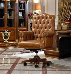 E38 Classical Solid Wood Office Chair Seat Covered Leather