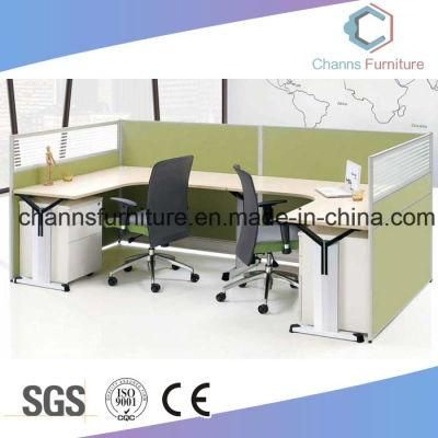 Modern L Shape 2 Persons Green Workstation with File Cabinet (CAS-W1876)