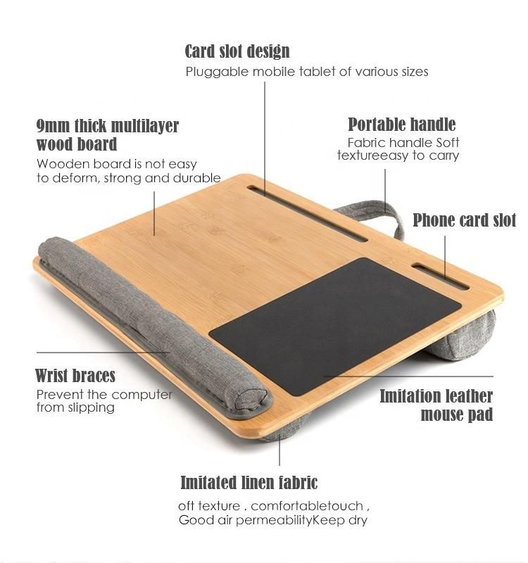 Portable Bamboo Lap Desk Tray for Home Office Computer Desk with Phone Slot