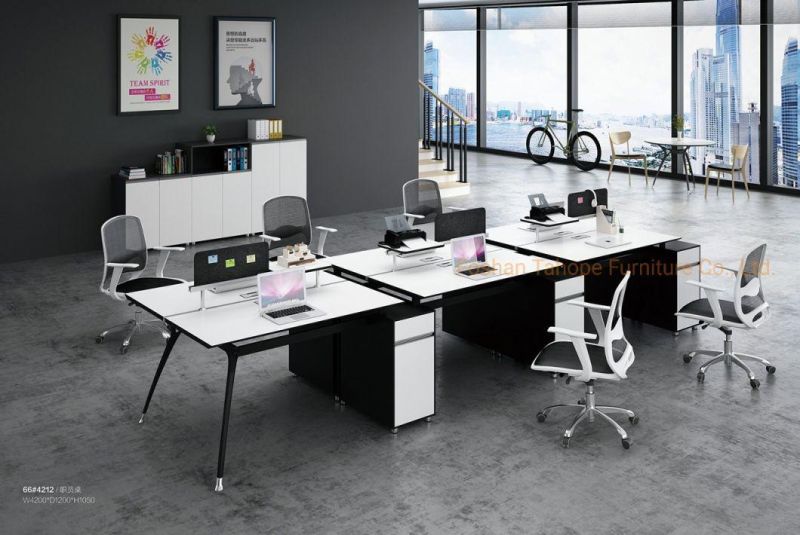 Modern Elegant Office Partition Furniture Wooden Cubicle 6 Person Workstation
