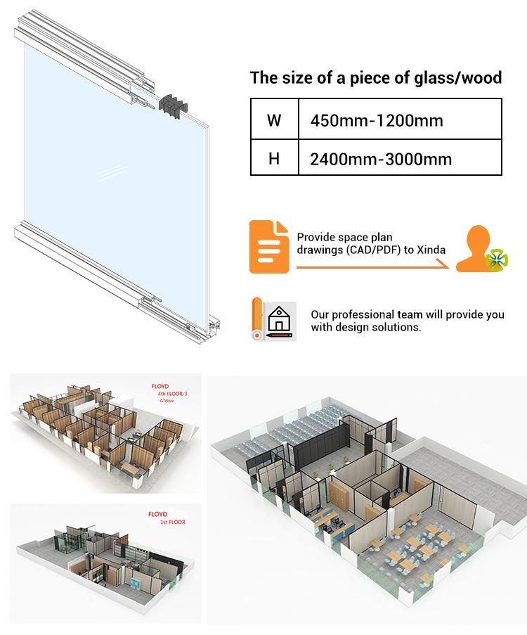 Modern Glass Partition HK55s 12mm Glass Aluminium Office Glass Partition