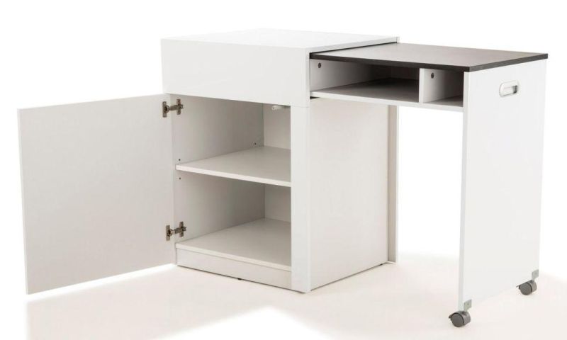 White Computer Desk, Wood Computer Table with Cabinet, Home/Office Furniture