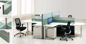 L Shaped Table Top Glass Partition Office Workstations with Metal Frame