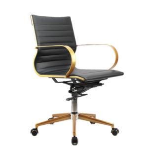 Office Chair and Office Chair Sprayed with Gold Medium Back Black PU Leather
