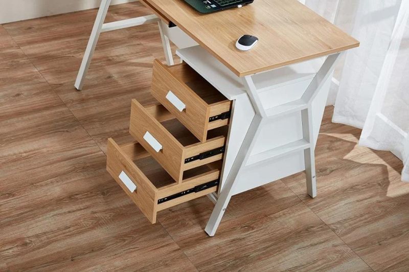 Wooden Desk with Three Drawer Office Staff Desk for One Person