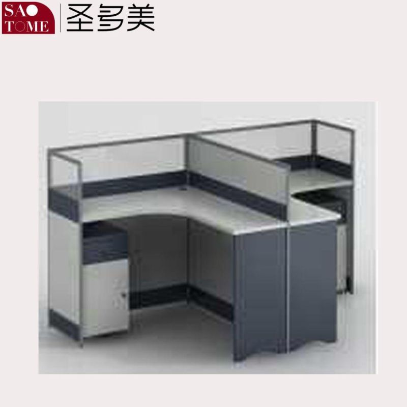 Office Furniture Four-Person Brown Desk with Movable Cabinet