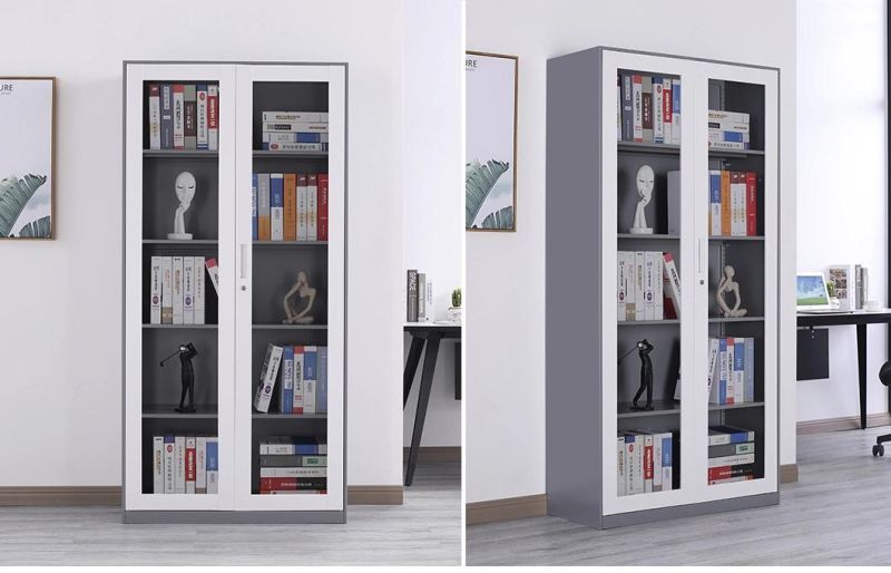 Full Height Glass Swing Door Cupboard Steel Display Storage Cabinet