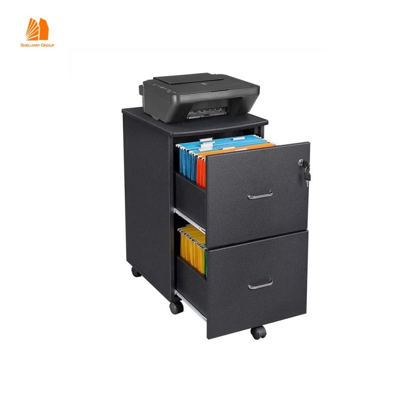 Black Mobile File Cabinet with Lock and Drawers