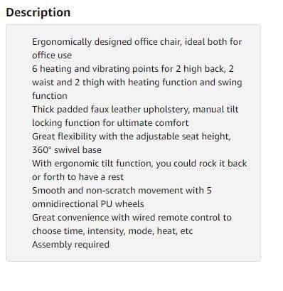 Adjustable Heated Ergonomic Massage Swivel Leather Executive Home Office Chair