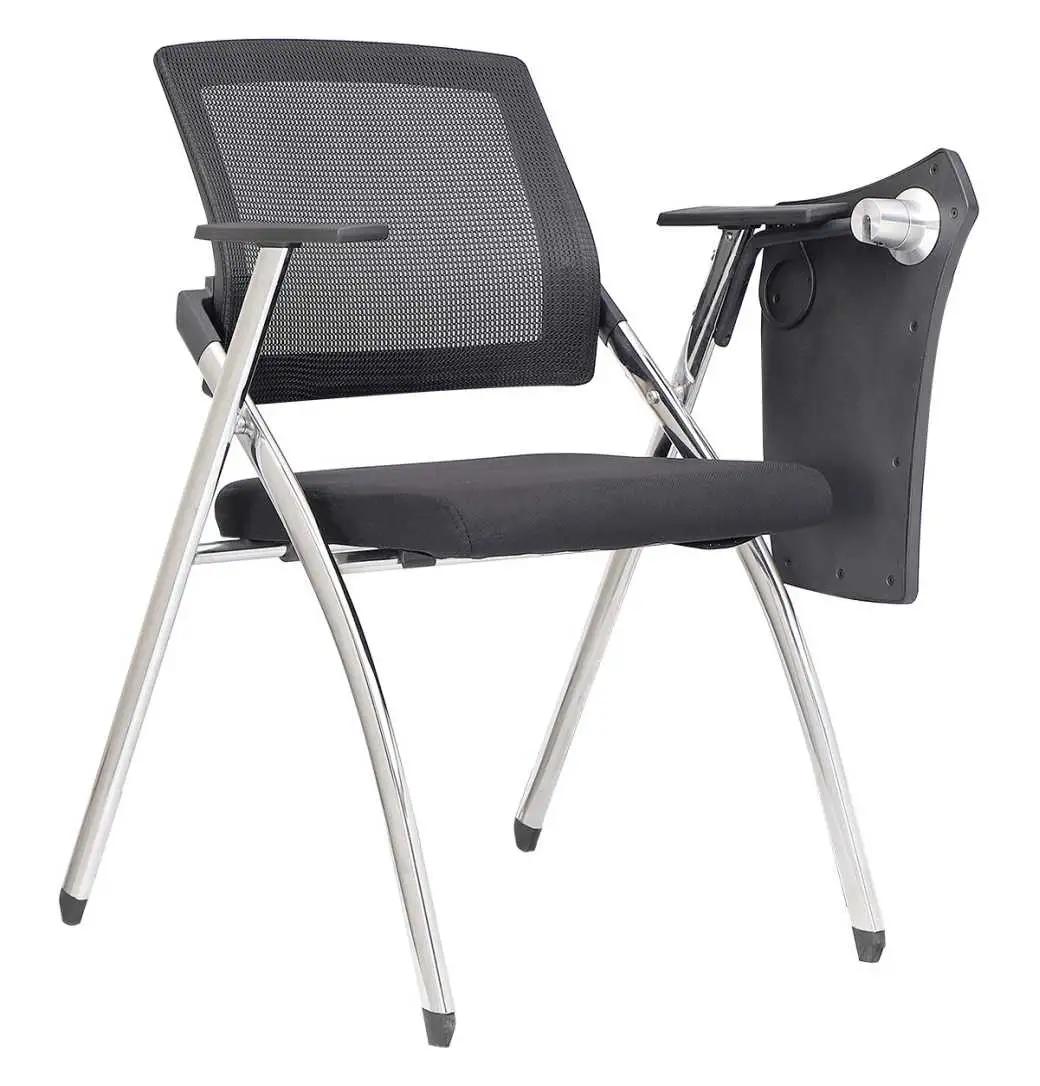 2021 Wholesale Chrome Steel Metal School Training Folding Mesh Chair with Writing Pad