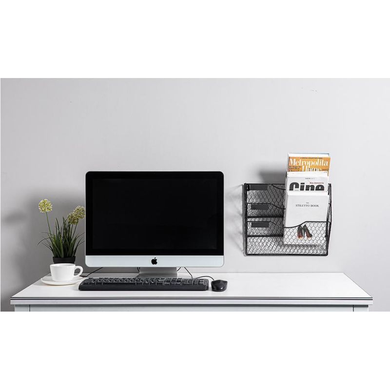 New Style Office Desktop Wire Metal Mesh 3 Compartment Stand Collection Rack Magazine Holder Desktop File Holder