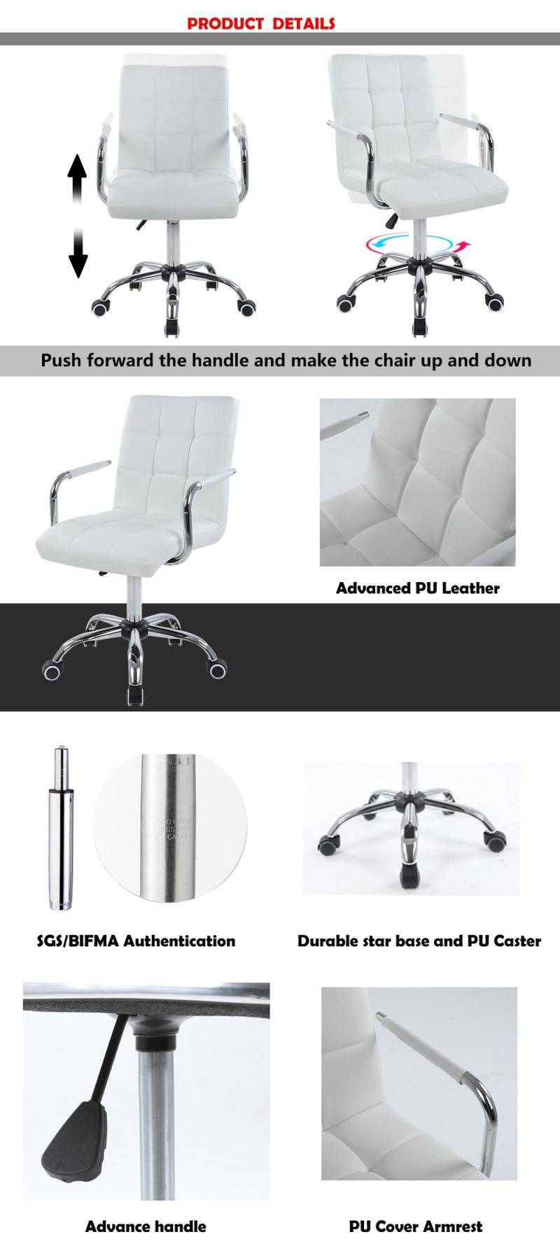 Desk PU Office Home Office Desk Computer Chair for Office Desks Swivel Adjustable Bar Chair