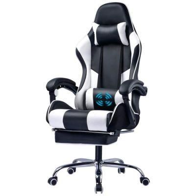 White Adjustable Height Reclining Gaming Chair with Footrest