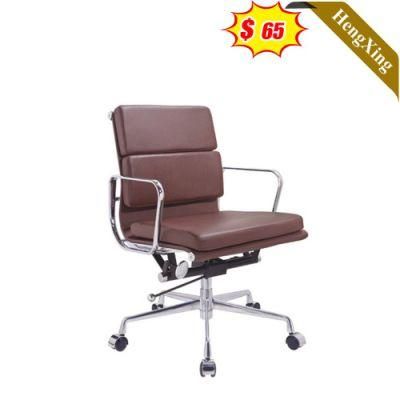 Brown Color Middle Back Office Chair Simple Design PU Leather Boss Manager Chair