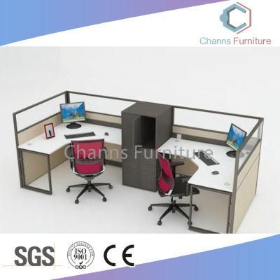 Fashion Metal Frame L Shape Office Table Wood Workstation with Glass Top (CAS-W31428)
