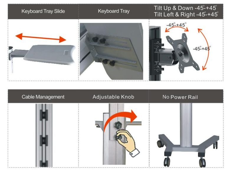 Mobile Computer Workstation Single Monitor 10-24" Height Adjustment (PC 1602AS)
