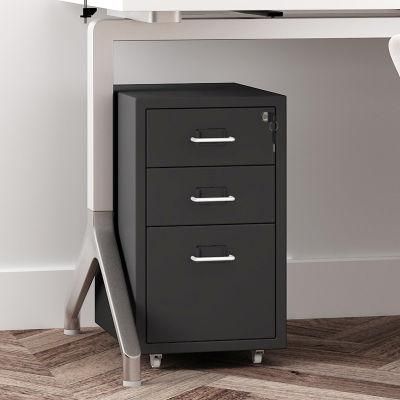 3 Drawers Home Office Storage Use Mobile Filing Cabinet in Black