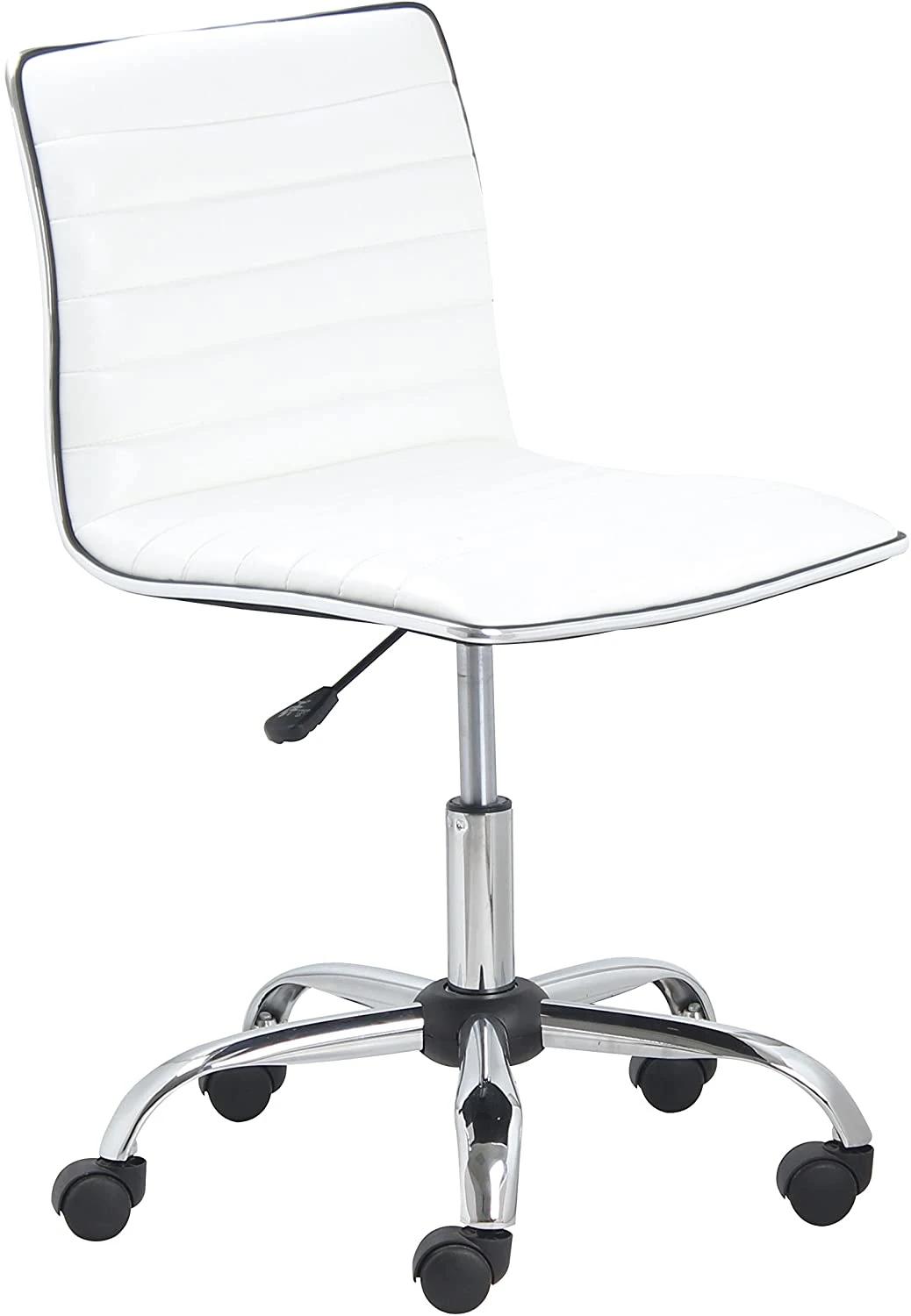 Swivel MID Back Armless Ribbed Designer Task Chair Leather Soft Upholstery Office Chair - White