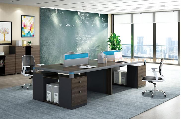 Modern Melamine Staff Table Office Wooden Furniture 4 Seats Partiton Workstation