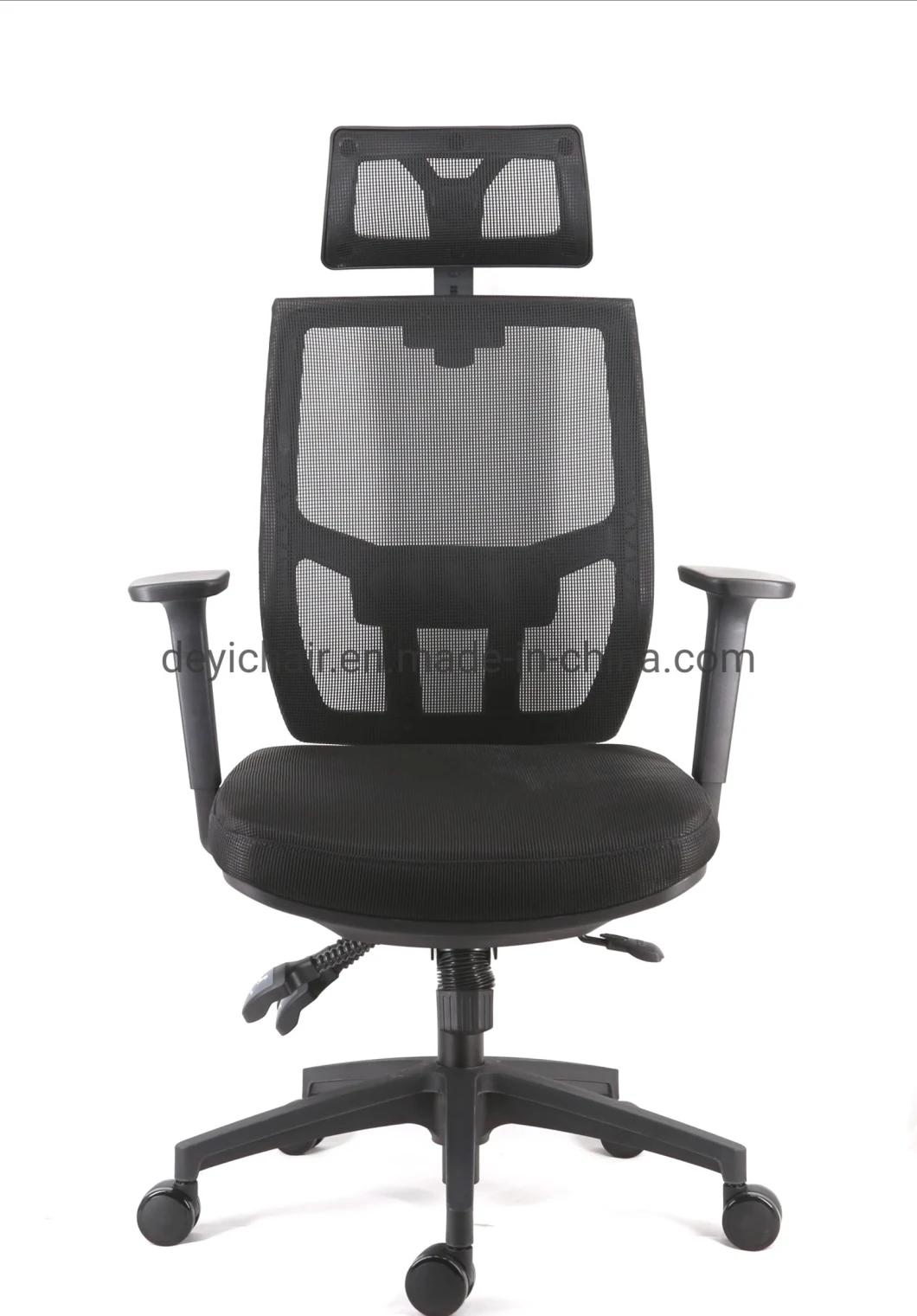 3 Lever Heavy Duty Mechanism Nylon Base PU Castor Adjustable Arms with Headrest and Lumbar Support Class 4 Gas Lift Chair