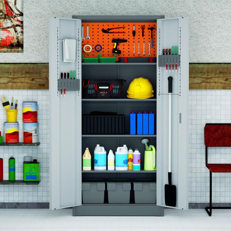 Metal Storage Cabinet Lockable Doors and Adjustable Shelves Great Steel Locker for Garage, Kitchen Pantry, Office and Laundry Room