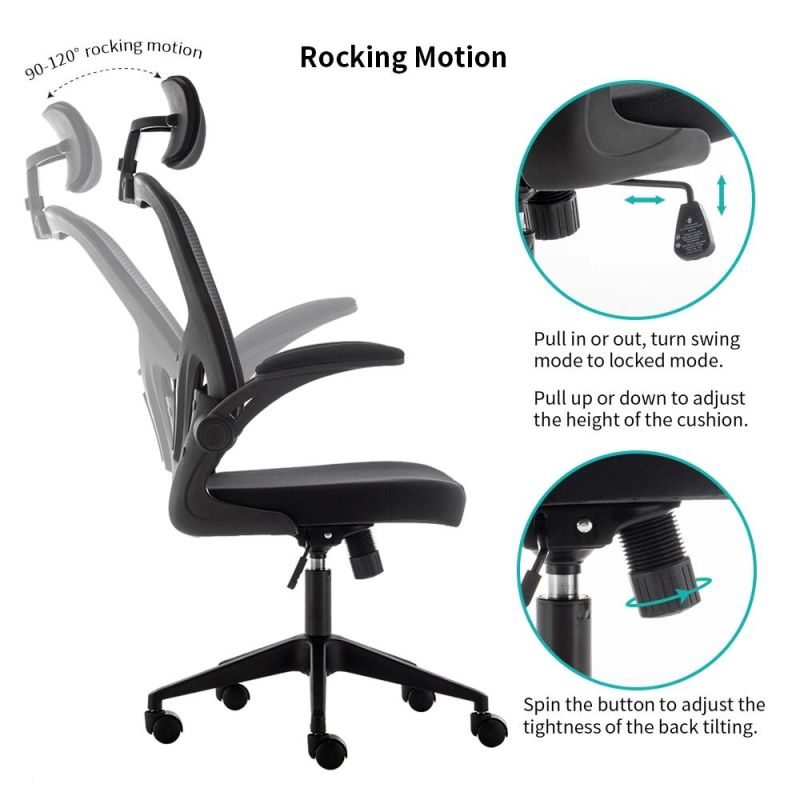 Factory Price Sales Ergonomic Desk Chair Computer Mesh Chair with Lumbar Support and Flip-up Arms