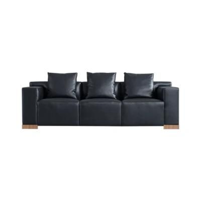 Heavy Duty Big Size Black Genuine Leather Office Sofa Set