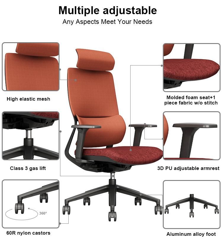 China Factory Modern Furniture Manufacturer Swivel Adjustable Headrest Ergonomic Executive Training Computer Mesh Office Chair with BIFMA Certificate