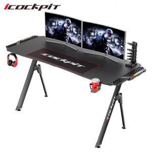 Icockpit Modern Computer Desk Gaming Table PC Desk Gaming Table Ergonomic RGB Gaming Desk for Gamer