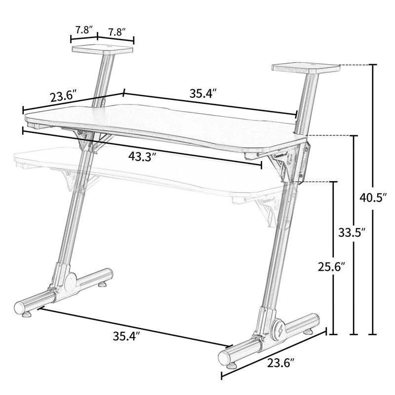 Z-Shaped PC Gaming Computer Desk Workstation with Carbon Fiber Surface and Headphone Hook