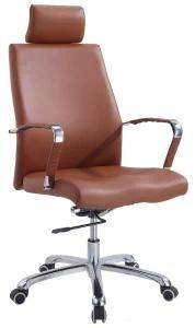 Brown Headrest PU Armrest Metal Staff Rack Swivel Chair with Wheels