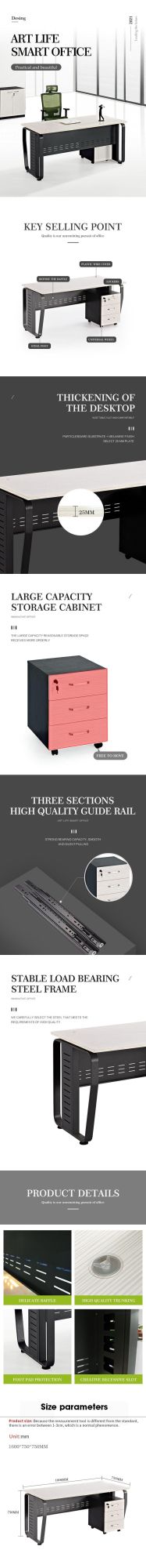 Wooden Metal Frame Computer Office Furniture Desk with Cabinet